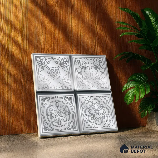 Metallic Wall Tile TL 07235 D Silver Mist 1 ft x 1 ft Ceramic Matte Finish - 9 mm  | 2 mm Spacer is Mandatory | Suitable For Bathroom, Kitchen, Dining Area | Please Expect a Slight Variation of Pattern (Sample)